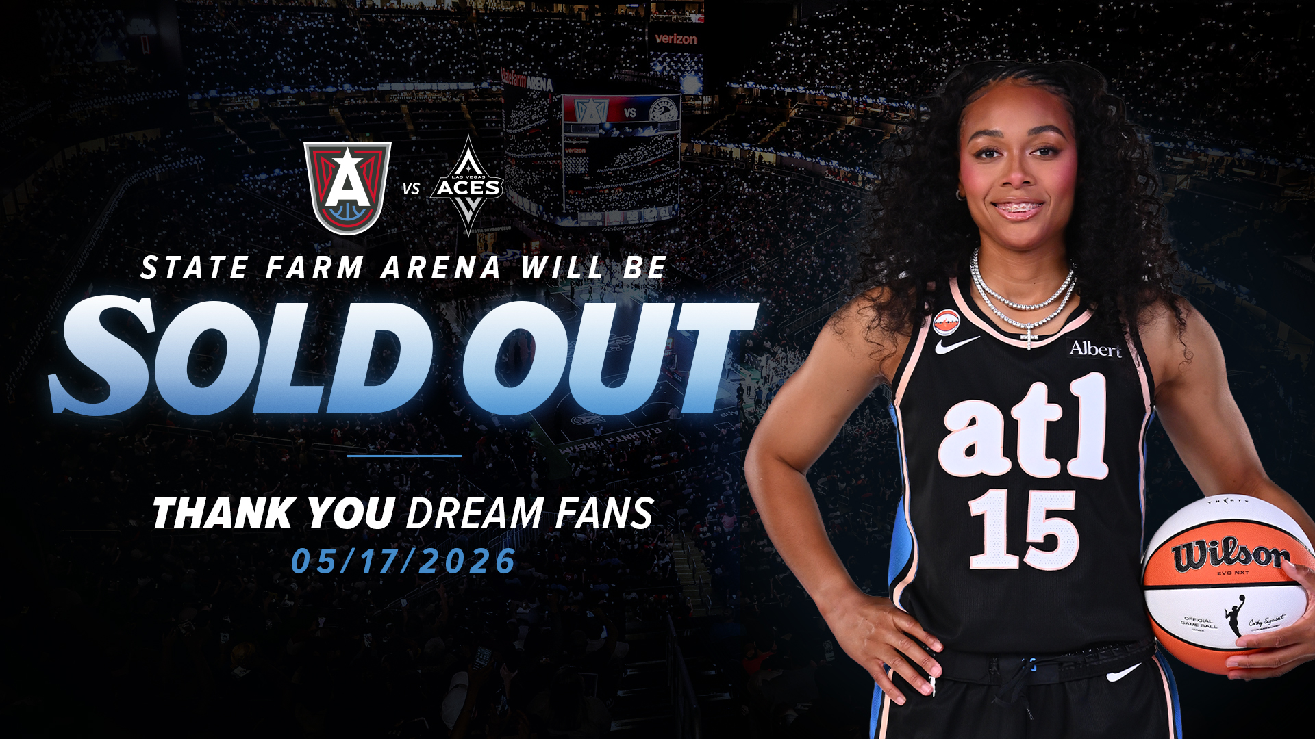 Atlanta Dream Sells Out May 17 Showdown at State Farm Arena; Extends Historic Sellout Streak to 50